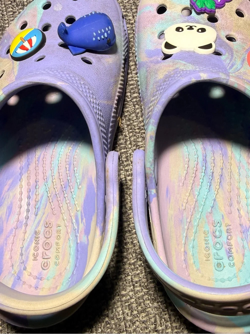 Crocs Kids' Classic Marbled Clogs in a purple/pink and blue  size C11